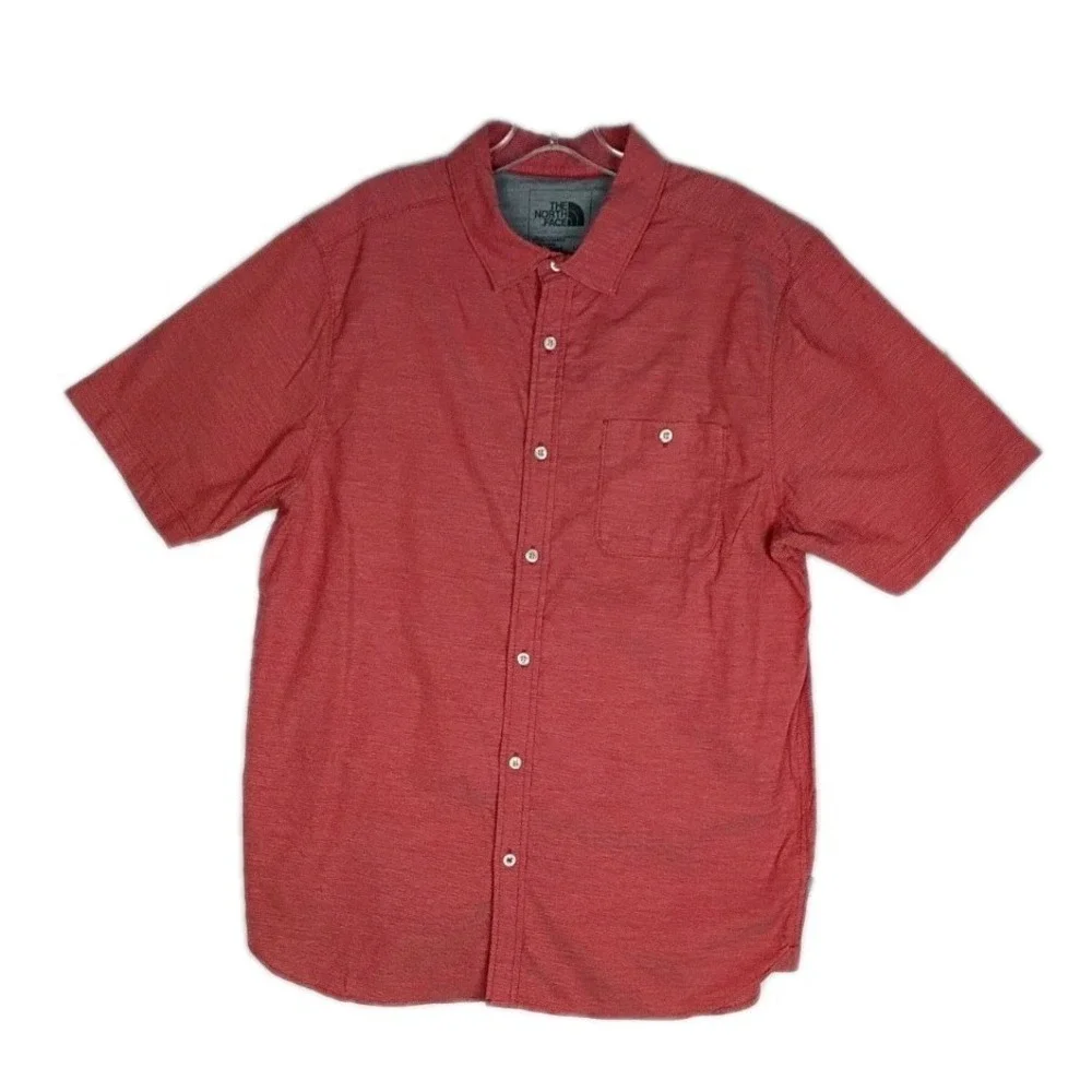 THE NORTH FACE Mens REGULAR‎ FIT Short Sleeve SHIRT RED Sz L Button Up